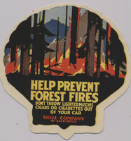 c-1935 Decal  Help Prevent Forest Fires  Shell Gasoline  4 1/4 By 4 1/2 inches  #*sku36150