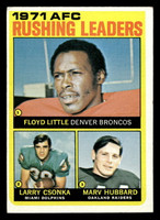 1972 Topps #1 Floyd Little/Larry Csonka/Marv Hubbard 1971 AFC Rushing Leaders Excellent+  ID: 403315