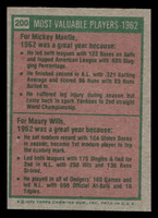 1975 Topps #200 Mickey Mantle/Maury Wills 1962 MVP's Ex-Mint  ID: 405701