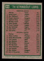 1975 Topps #312 Nolan Ryan/Steve Carlton Strikeout Leaders Excellent 