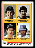 1978 Topps #707 Mickey Klutts/Paul Molitor/Alan Trammell/U.L. Washington Rookie Shortstops Excellent RC Rookie  ID: 405909