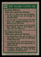 1975 Topps #204 Frank Robinson/Roberto Clemente 1966 MVP's VG-EX  ID: 413195