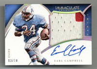 2015 Immaculate Collection Jersey Earl Campbell Oilers Auto ON CARD 3/10