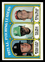 1972 Topps #94 Mickey Lolich/Vida Blue/Wilbur Wood AL Pitching Leaders Ex-Mint  ID: 421237
