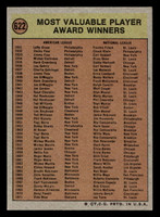 1972 Topps #622 MVP Award Ex-Mint  ID: 422912