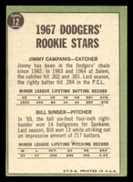 1967 Topps #12 Jim Campanis/Bill Singer Dodgers Rookies Excellent RC Rookie  ID: 423072