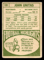 1968 Topps #100 Johnny Unitas Poor  ID: 428912