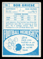 1968 Topps #196 Bob Griese Excellent RC Rookie  ID: 428917