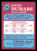 1984 Topps USFL #26 David Dumars NM-Mint  ID: 430964