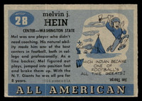 1955 Topps All American #28 Mel Hein Very Good RC Rookie SP  ID: 436307