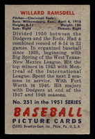 1951 Bowman #251 Willard Ramsdell Excellent+ RC Rookie  ID: 437818