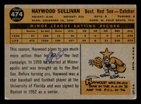 1960 Topps #474 Haywood Sullivan Very Good Ink On Back 