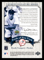 2003 UD Yankees Signature Pride of New York Auto RG Randy Gumpert NM