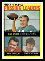 1972 Topps #3 Bob Griese/Len Dawson/Virgil Carter 1971 AFC Passing Leaders Near Mint  ID: 480846