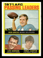 1972 Topps #3 Bob Griese/Len Dawson/Virgil Carter 1971 AFC Passing Leaders Near Mint  ID: 480849