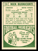 1968 Topps #124 Nick Buoniconti Near Mint  ID: 488114