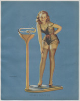 1940's Elvgren Mutoscope Pinup Girl on Weight Scale  Measures about 9 1/2 x 7 1/2 inches  #*sku36965