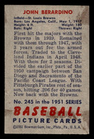1951 Bowman #245 Johnny Berardino Excellent+ RC Rookie  ID: 512228