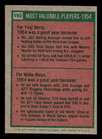 1975 Topps Mini #192 1954 's Yogi Berra/Willie Mays MVP Ex-Mint MINI  ID: 513621