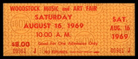Woodstock Music and Art Fair Saturday UNUSED Ticket 8-16-1969 Gold Authentic *61