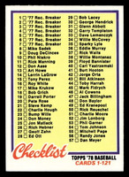 1978 Topps #74 Checklist 1-121 Near Mint+  ID: 518881