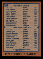 1978 Topps #206 Phil Niekro/Nolan Ryan Strikeout Leaders DP Near Mint  ID: 519483
