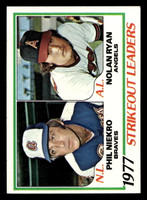 1978 Topps #206 Phil Niekro/Nolan Ryan Strikeout Leaders DP Ex-Mint  ID: 519484