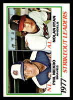 1978 Topps #206 Phil Niekro/Nolan Ryan Strikeout Leaders DP Near Mint  ID: 519485