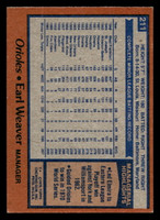1978 Topps #211 Earl Weaver/ DP Very Good  ID: 519505