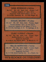 1978 Topps #705 Dave Bergman/Miguel Dilone/Clint Hurdle/Willie Norwood Rookie Outfielders Near Mint RC Rookie  ID: 521838