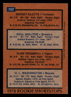 1978 Topps #707 Mickey Klutts/Paul Molitor/Alan Trammell/U.L. Washington Rookie Shortstops Ex-Mint RC Rookie  ID: 521846