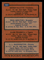 1978 Topps #707 Mickey Klutts/Paul Molitor/Alan Trammell/U.L. Washington Rookie Shortstops Near Mint RC Rookie  ID: 521847