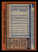 1978 Topps #721 Billy Martin MG Near Mint  ID: 521901