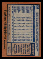 1978 Topps #721 Billy Martin MG Near Mint+  ID: 521903