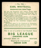 1933 Goudey #124 Earl Whitehill Good RC Rookie 