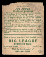 1933 Goudey #155 Joe Judge Poor RC Rookie 