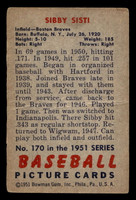 1951 Bowman #170 Sibby Sisti Very Good  ID: 522751
