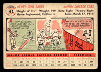 1956 Topps #41 Hank Sauer Grey Backs Very Good White Back 