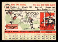 1956 Topps #91 Gail Harris Grey Backs Excellent RC Rookie White Back 