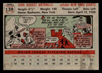 1956 Topps #138 Johnny Antonelli Grey Backs BGS 8 Near Mint/Mint Gray Back 