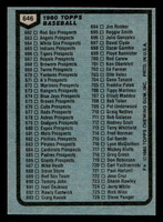 1980 Topps #646 Checklist 606-726 Near Mint 