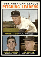 1964 Topps #4 Whitey Ford/Camilo Pascual/Jim Bouton AL Pitching Leaders ERR Very Good  ID: 523705