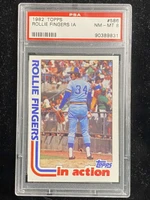 1982 Topps #586 Rollie Fingers Brewers PSA 8 NM-Mint In Action