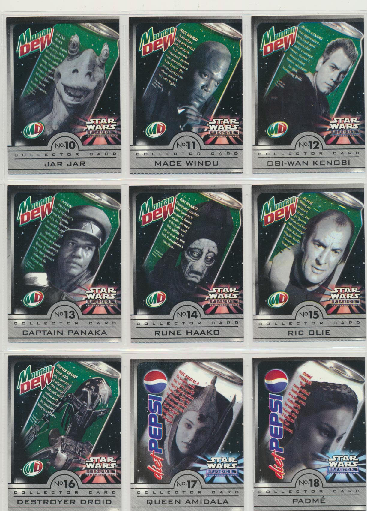 1999 Star Wars Episode 1 Promotion Set PEPSI Set 24 Tab Removed