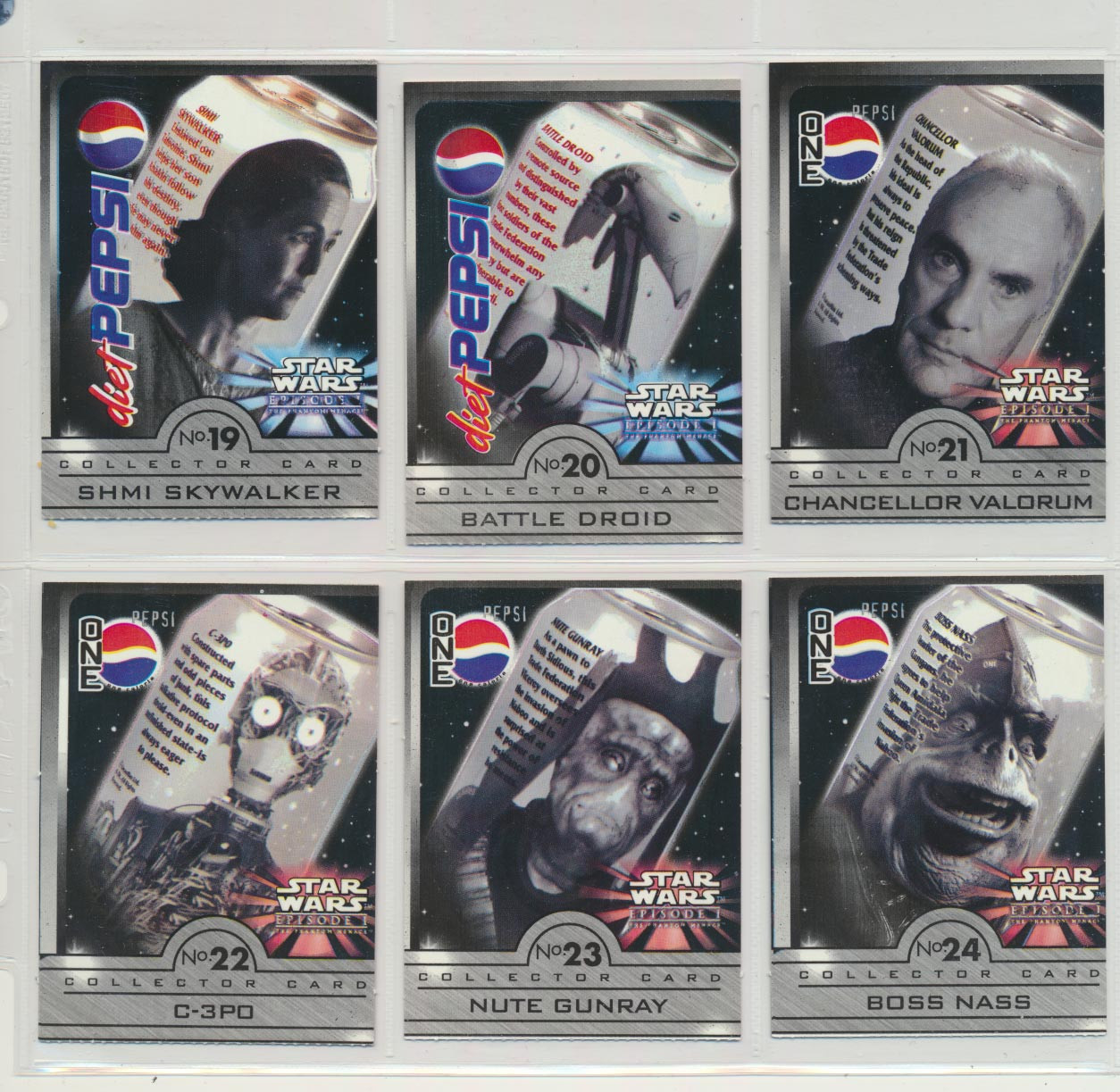 1999 Star Wars Episode 1 Promotion Set PEPSI Set 24 Tab Removed