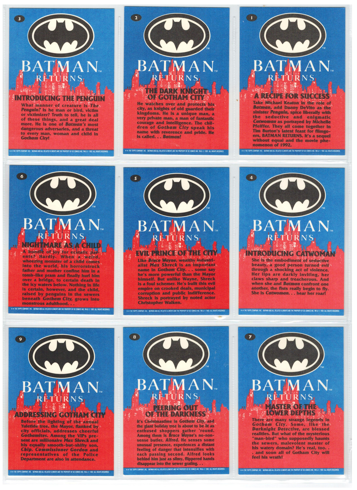 1992 Topps Batman Returns Set 88 + 10 Special Stadium Club