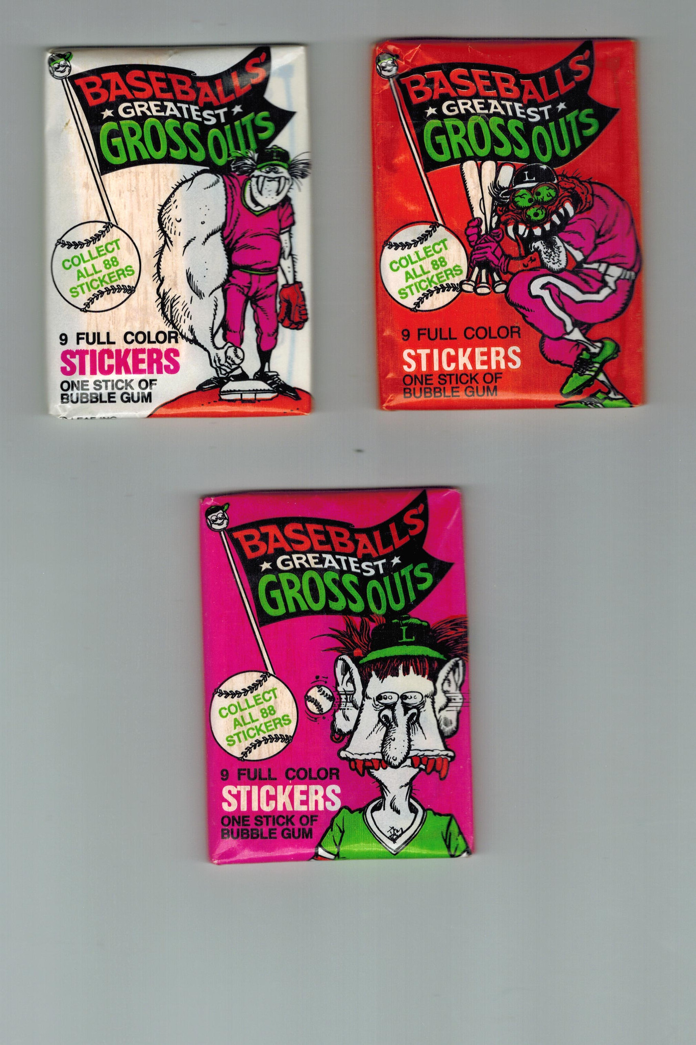 1988 Leaf Baseball Greatest Gross Outs Stickers 3 Wax Packs