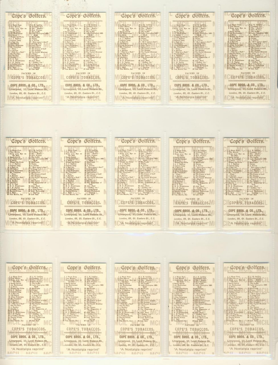 1984 Nostalgia Reprints Cope's Golfers Set 50 #* - Scottsdale Cards