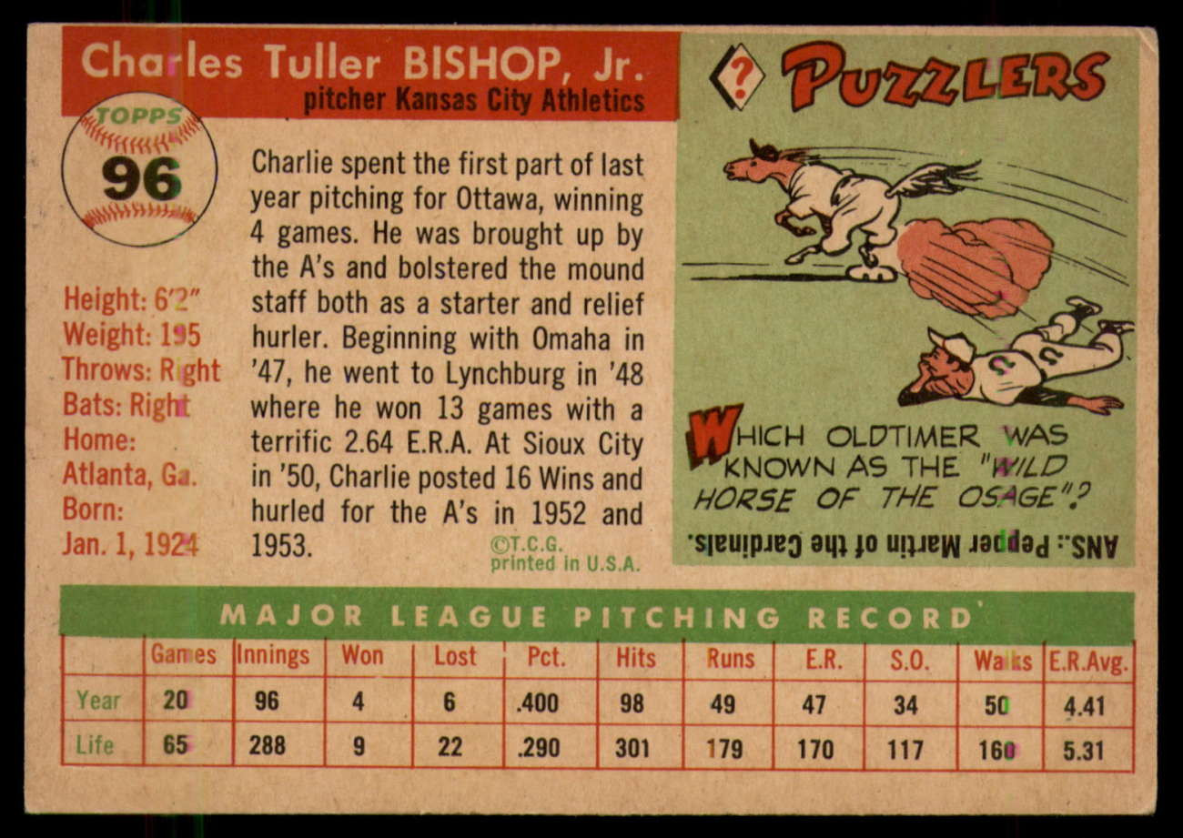 1955 Topps #96 Charlie Bishop EX ID: 56819 - Scottsdale Cards
