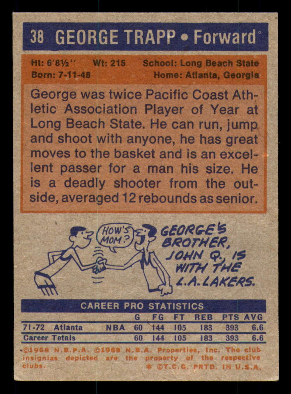 Carte De Collection Basketball Pete Maravich 1972-73 Topps #5 - Notée PSA 3 VG - Hawks